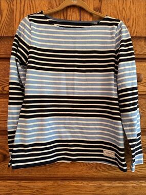 Talbots Pale Blue and Black Striped Long Sleeve Boatneck Top